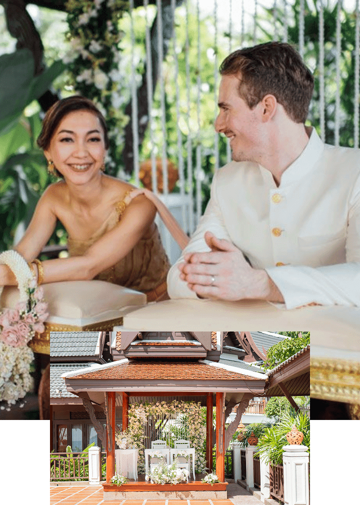 A mixed western and thai couple celebrate Thai wedding